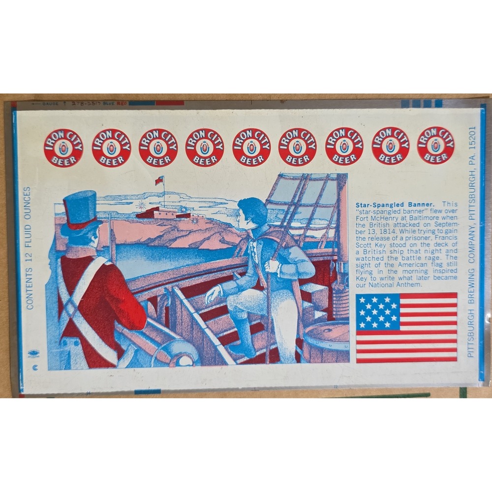 Pittsburgh Brewing Co Iron City Beer flat unrolled beer Can Star Spangled Banner